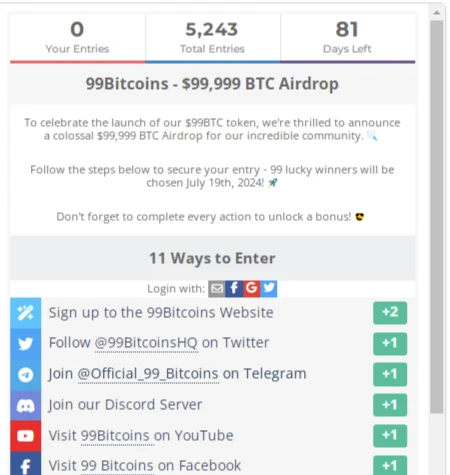 99Bitcoins airdrop I Cryptofalka