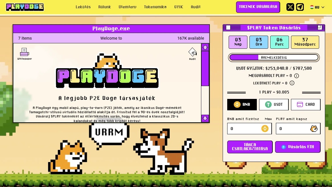 A PlayDoge P2E mémérme 8 bites nyerő formulára épít