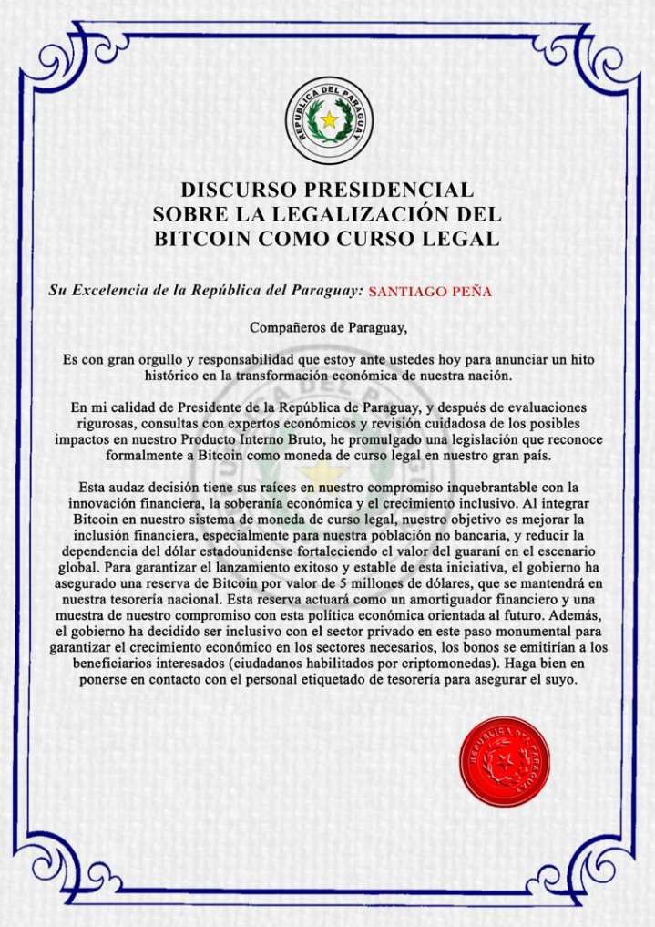 Paraguay BTC tartalék Paraguay BTC tartalék